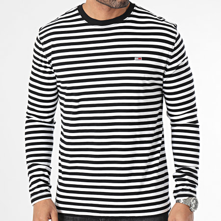 Tommy Jeans - Tee Shirt Manches Longues Basic Striped 8254 Blanc Noir