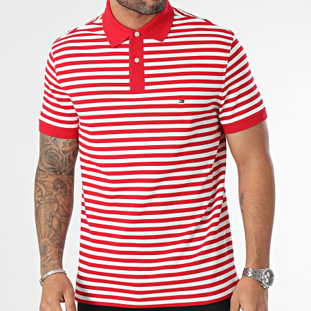 Tommy Hilfiger - Polo Manches Courtes A Rayures Regular 1985 7770 Rouge Blanc