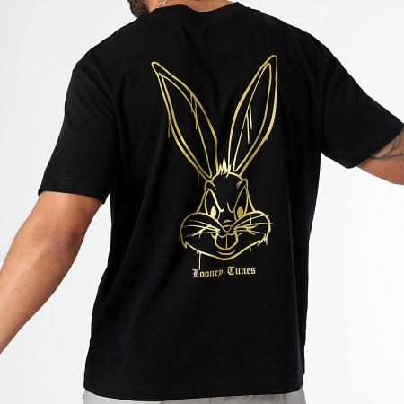 Looney Tunes - Camiseta Oversize Large Angry Bugs Bunny Negro Oro