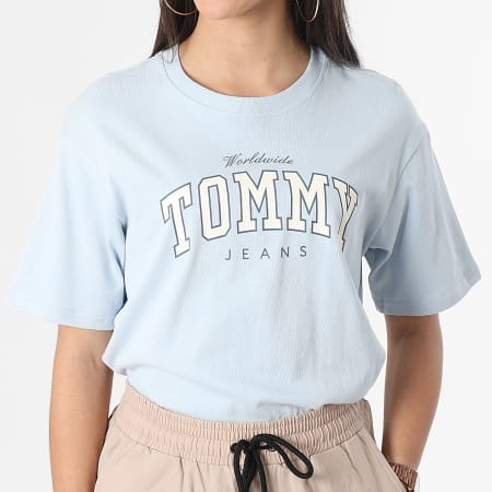 Tommy Jeans - Maglietta donna Varsity Lux 7375 a collo tondo Azzurro