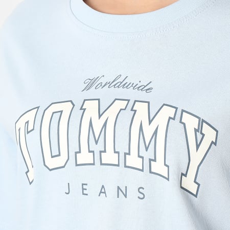 Tommy Jeans - Maglietta donna Varsity Lux 7375 a collo tondo Azzurro