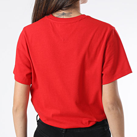 Tommy Jeans - Tee Shirt Col Rond Femme Badge 7391 Rouge