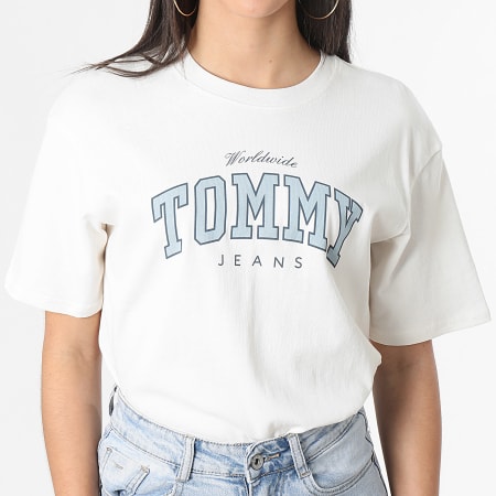 Tommy Jeans - Camiseta de mujer Varsity Lux 7375 Beige Crew Neck