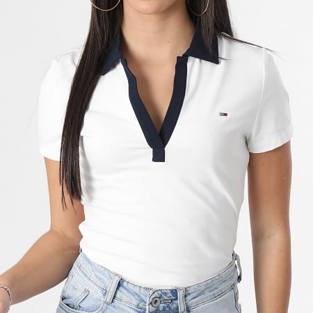 Tommy Jeans - Polo Manches Courtes Femme Contrast 7225 Blanc