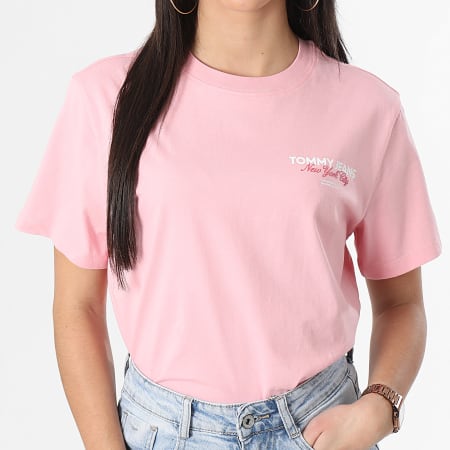 Tommy Jeans - Tee Shirt Col Rond Femme Essential 7376 Rose