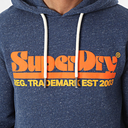 Superdry - Sweat A Capuche 70's Retro Front Logo M2013020A Bleu Chiné