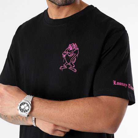 Looney Tunes - Tee Shirt Oversize Large Sleeve Angry Taz Noir Rose Fluo