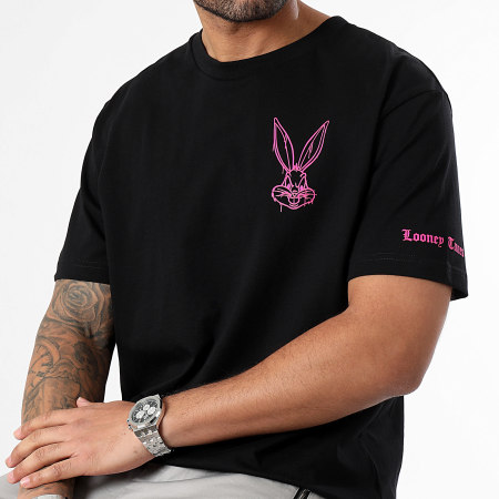 Looney Tunes - Tee Shirt Oversize Manica grande Angry Bugs Bunny Nero Rosa Fluo