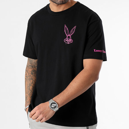 Looney Tunes - Tee Shirt Oversize Manica grande Angry Bugs Bunny Nero Rosa Fluo