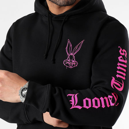 Looney Tunes - Bugs Bunny arrabbiato Felpa con cappuccio a maniche nere rosa fluo
