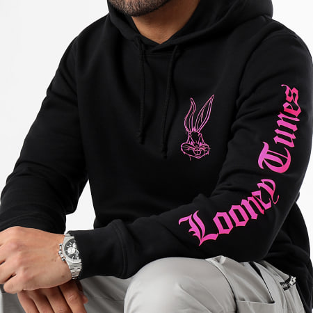 Looney Tunes - Sweat Capuche Sleeve Angry Bugs Bunny Noir Rose Fluo