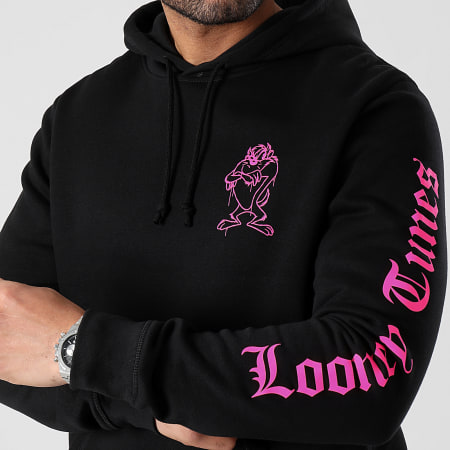 Looney Tunes - Sweat Capuche Sleeve Angry Taz Noir Rose Fluo