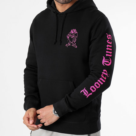 Looney Tunes - Sweat Capuche Sleeve Angry Taz Noir Rose Fluo