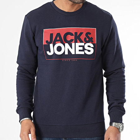 Jack And Jones - Felpa box con girocollo blu navy