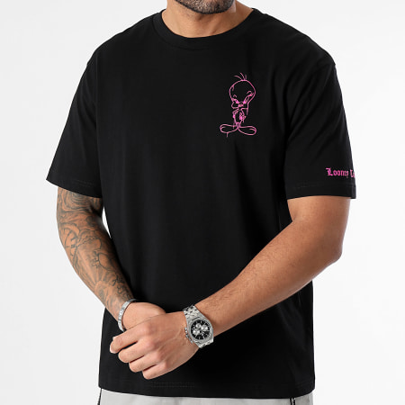Looney Tunes - Camiseta Oversize Large Sleeve Angry Tweety Black Pink Fluo