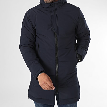 Mackten - Cappotto lungo con cappuccio blu navy