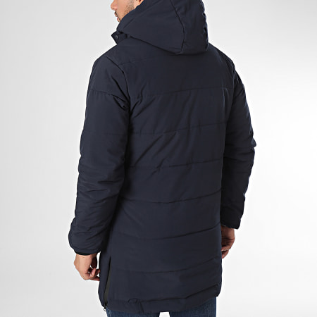 Mackten - Cappotto lungo con cappuccio blu navy