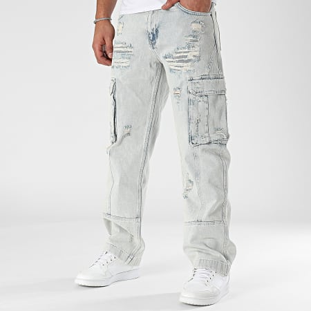 2Y Premium - Pantalon Cargo Jean Bleu Wash