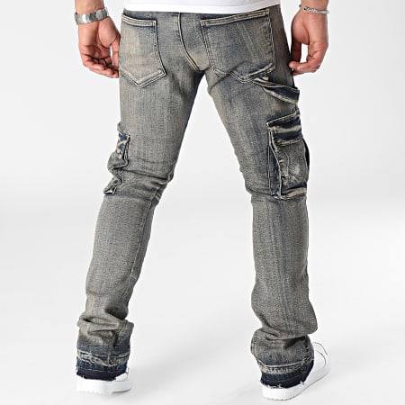 2Y Premium - Pantalon Cargo Jean Flare Bleu Brut
