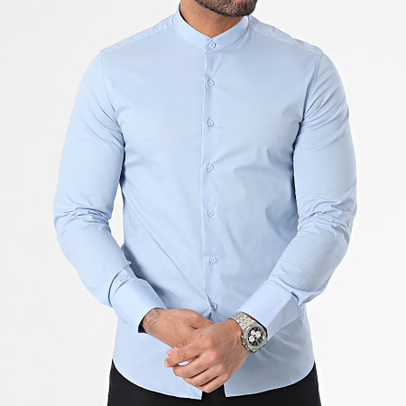 Frilivin - Camisa de manga larga Cuello de oficial Azul claro