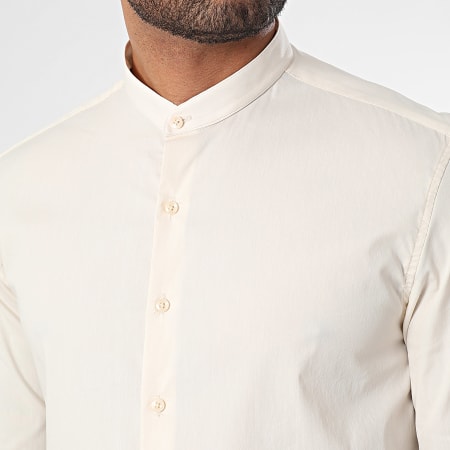 Frilivin - Camisa de manga larga Cuello de oficial Beige
