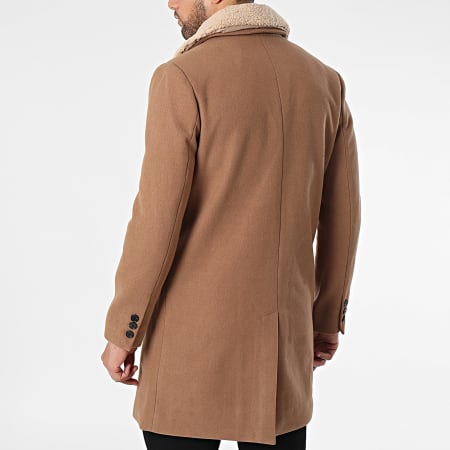 Frilivin - Cappotto con colletto in pelle di pecora color cammello chiaro