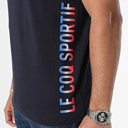 Le Coq Sportif - Tee Shirt Col Rond Tri 2410204 Bleu Marine Blanc