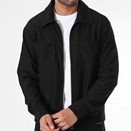 Frilivin - Conjunto de chaqueta y pantalón negro con cremallera