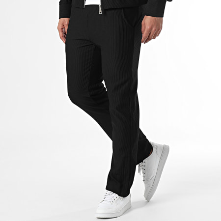 Frilivin - Conjunto de chaqueta y pantalón negro con cremallera