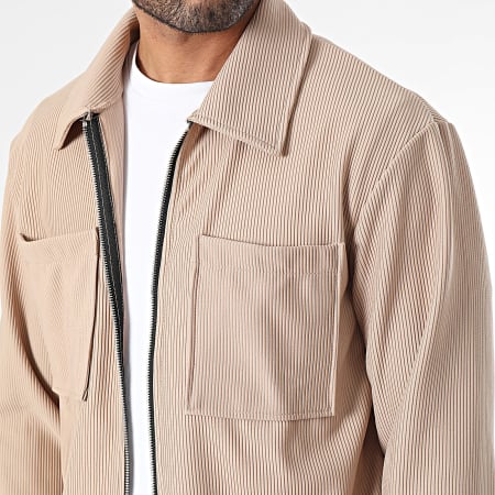 Frilivin - Conjunto de chaqueta y pantalón beige con cremallera