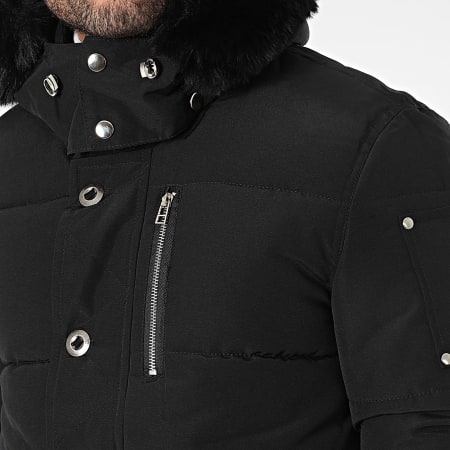 Frilivin - Abrigo de piel negro con capucha