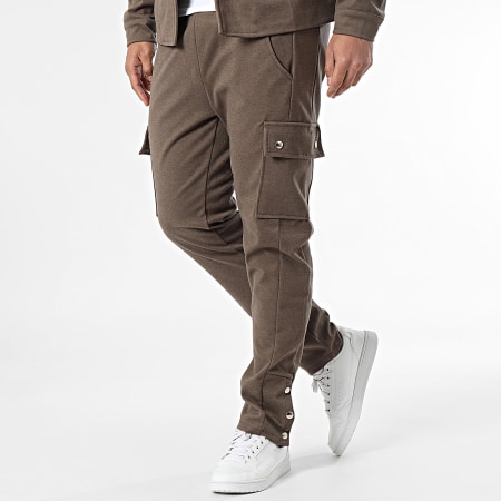 Frilivin - Set di pantaloni Cargo e camicia marrone