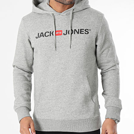 Jack And Jones - Sweat Capuche Corp Old Logo Gris Chiné