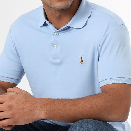 Polo Ralph Lauren - Polo personalizzata a manica corta in cotone morbido Premium Slim Fit Azzurro