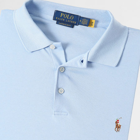 Polo Ralph Lauren - Polo Manches Courtes Custom Slim Fit Premium Soft Coton Bleu Clair