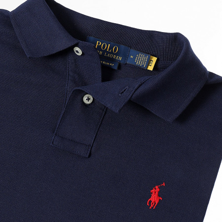 Polo Ralph Lauren - Polo Manches Courtes Slim Coton Piqué Bleu Marine