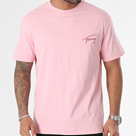Tommy Jeans Tee Shirt Col Rond Regular Signature 7994 Rose LaBoutiqueOfficielle