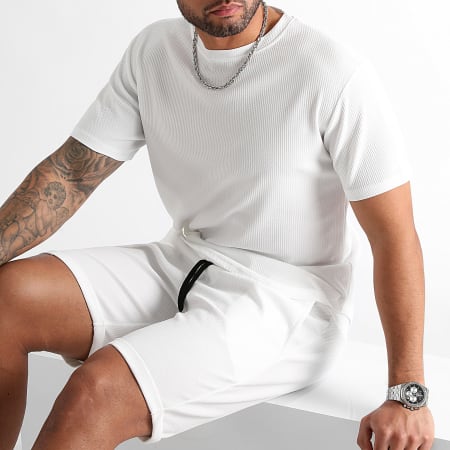 LBO - Conjunto de camiseta oversize blanca Waffle 0819 y pantalón corto de jogging texturizado