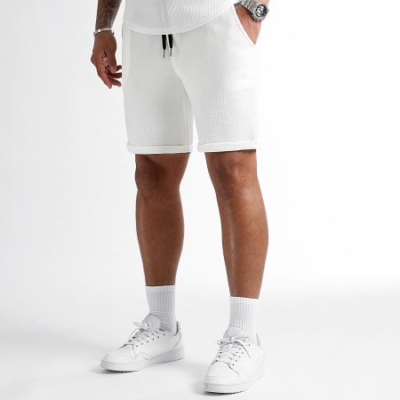 LBO - Waffle 0819 Set composto da maglietta oversize bianca e pantaloncini da jogging testurizzati