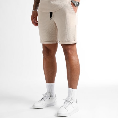 LBO - Maglietta oversize e set di pantaloncini da jogging testurizzati Waffle 0821 Beige chiaro