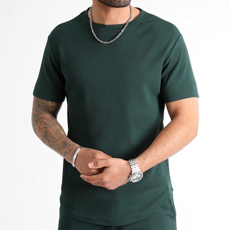 LBO - Maglietta oversize e set di pantaloncini da jogging testurizzati Waffle 0822 verde bottiglia