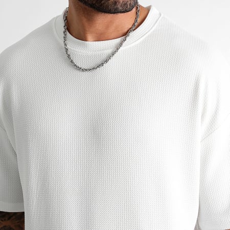 LBO - Conjunto de camiseta grande con textura Waffle y pantalón corto Cargo 0823 Blanco