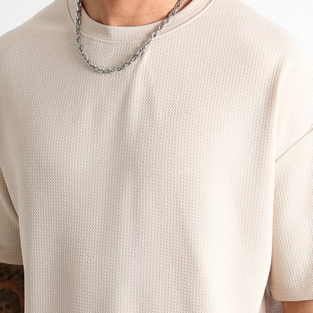 LBO - Conjunto de camiseta grande con textura gofre y pantalón corto cargo 0825 Beige claro