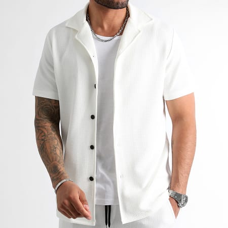 LBO - Camisa de manga corta con textura gofre y pantalón corto de jogging 0828 Blanco