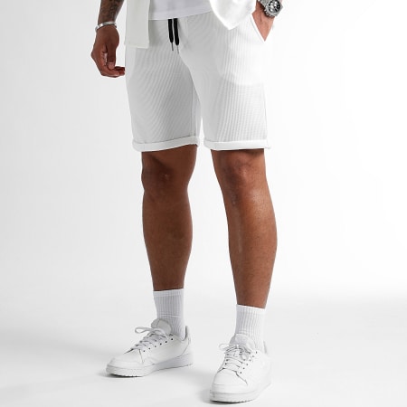 LBO - Waffle 0828 Set camicia bianca a maniche corte e pantaloncini da jogging testurizzati