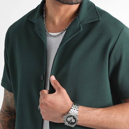LBO - Camicia a maniche corte e pantaloncini da jogging con risvolto 0832 Set verde bottiglia