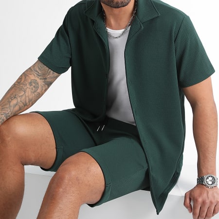 LBO - Conjunto De Camisa De Manga Corta Y Pantalón Corto Con Solapa 0832 Verde Botella