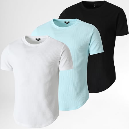 LBO - Set De 3 Camisetas Texturizadas Waffle 0842 Negro Azul Turquesa Blanco