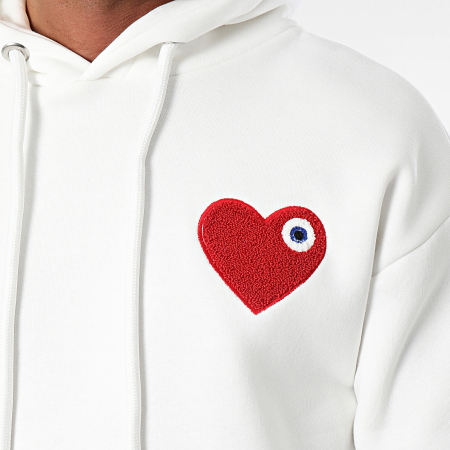 ADJ - Sweat Capuche Coeur Chic Blanc Rouge