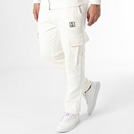 Classic Series - Set di pantaloni cargo e felpa con cappuccio con zip bianca